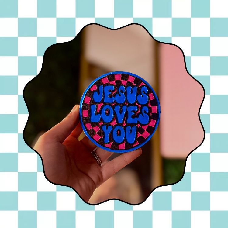Checkered Jesus Loves You Freshie